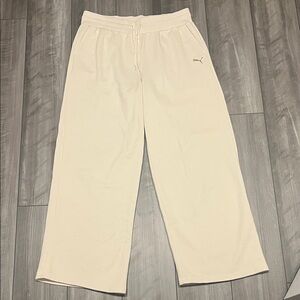 Puma Women’s Cream Wide-Leg Sweatpants with Drawstring